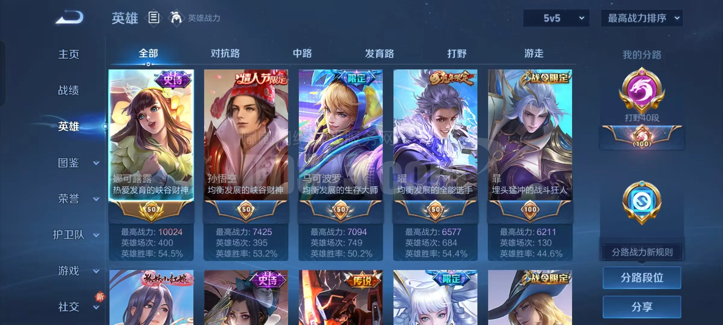 [9980208]qa36《125英雄297皮肤贵9》万战娜可露露，2典藏24传说83史诗2星元全息碎影，画中仙时雨天司，武圣，白虎志，幽冥火，未来机甲等