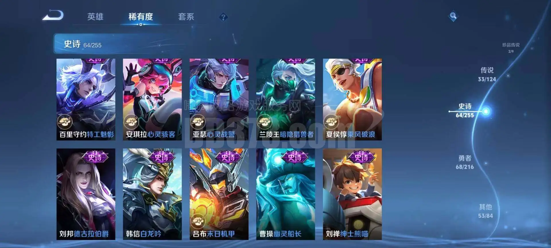 【WZN4589】贵族9/皮肤222/典藏1/传说33/史诗64/英雄123/孙悟空全息碎影/小乔时之魔女/鲁班七号江户川柯南/孙策时之奇旅/狄仁杰超时空战